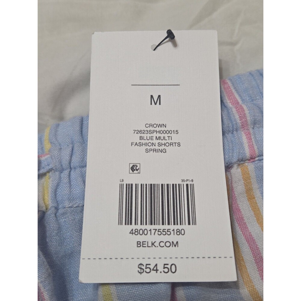 NWT Crown & Ivy Linen Blend Ruffle Leg Shorts Blue Pink Stripe Pockets M B32.1 - Picture 3 of 10